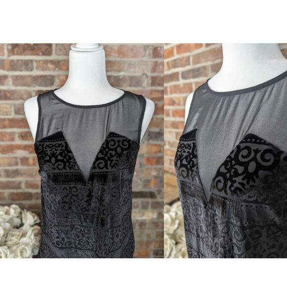 ASTR Shift Minidress Small Black Burnout Flocked Velvet Sheer Keyhole Back Sexy - Picture 3 of 10